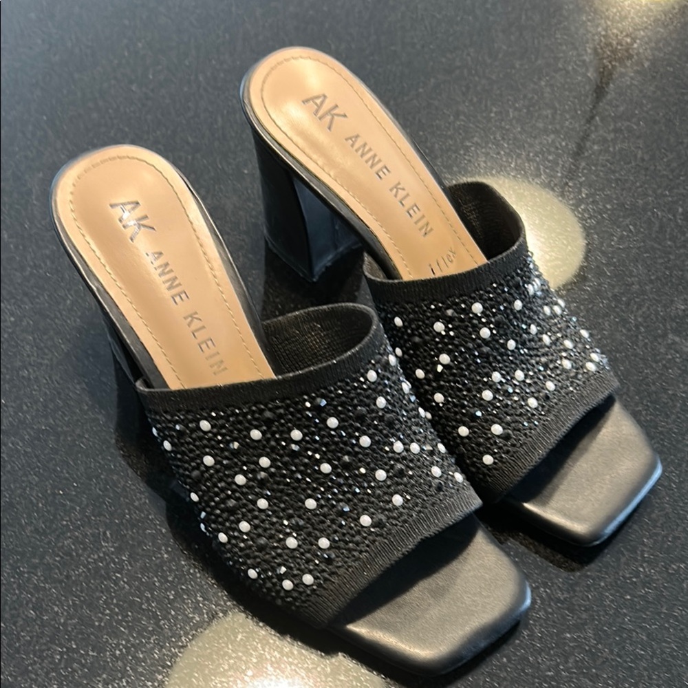 Anne Klein Black Embellished Women's Mules